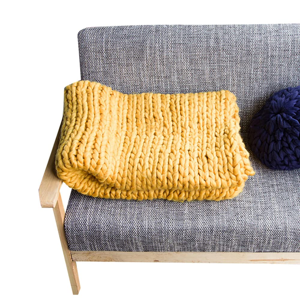 Hand Knitted Chunky Yarn Blanket - Extra Warm & Cozy Knit Throw for Winter - Sofa, Bed, Couch Cover - 47