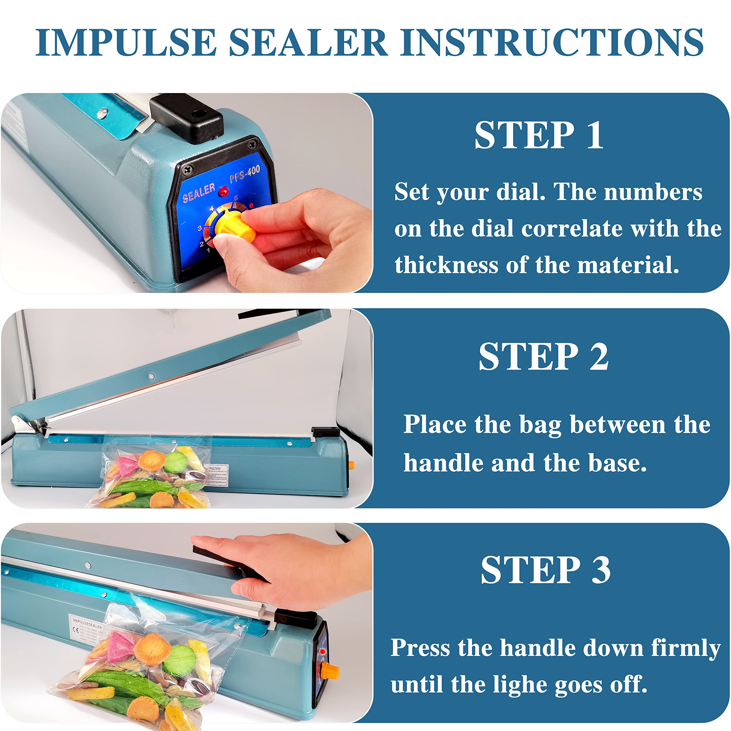 16 Inch Impulse Heat Sealer Machine for Mylar Bags | 110V Manual Plastic/Poly/Cookie Bag Sealer with 8 Replacement Parts & Teflon Cloth Strip (Includes 2 Round Cutter Lines) | Perfect for Food Storage, Coffee Packaging & Small Business Sealing Needs