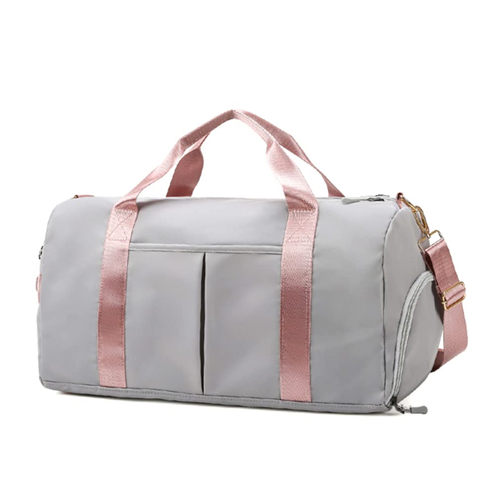 Waterproof Gym Bag for Women with Shoe Compartment & Wet Pocket - Sport Duffle Bag, Workout Tote, Weekender Travel Bag (Light Grey) - Perfect for Gym, Yoga, Sports & Travel