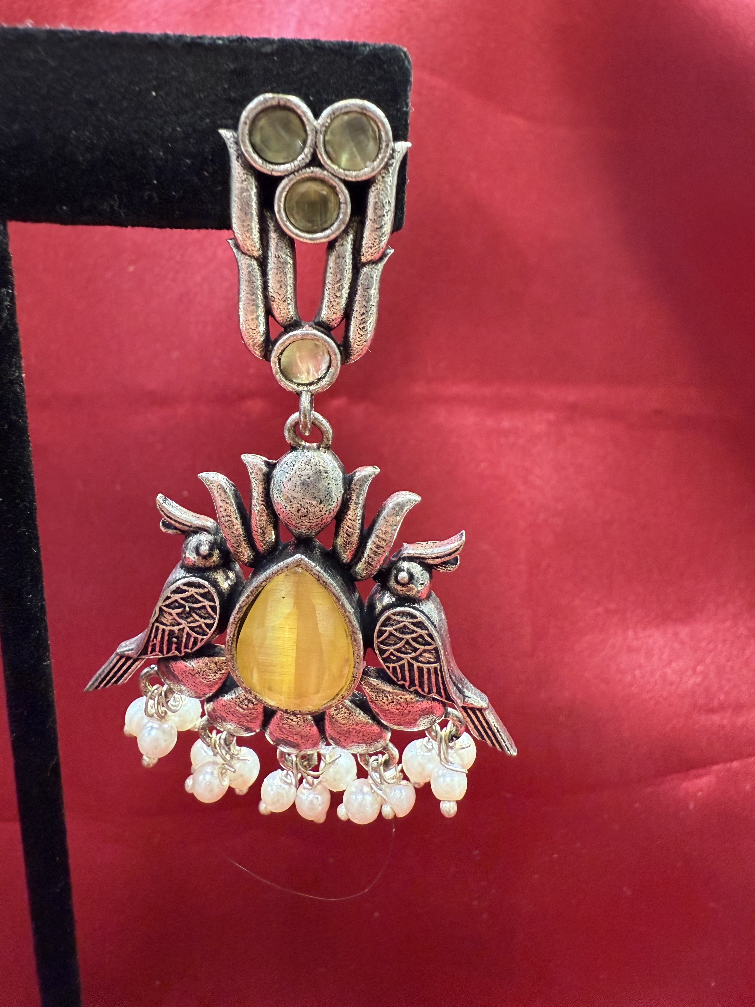 Elegant Light Yellow Oxidized Beaded Bird Design Earrings for Women - Perfect for Parties, Weddings & Everyday Wear