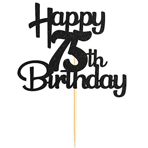 75th Cake Topper - Black Glitter