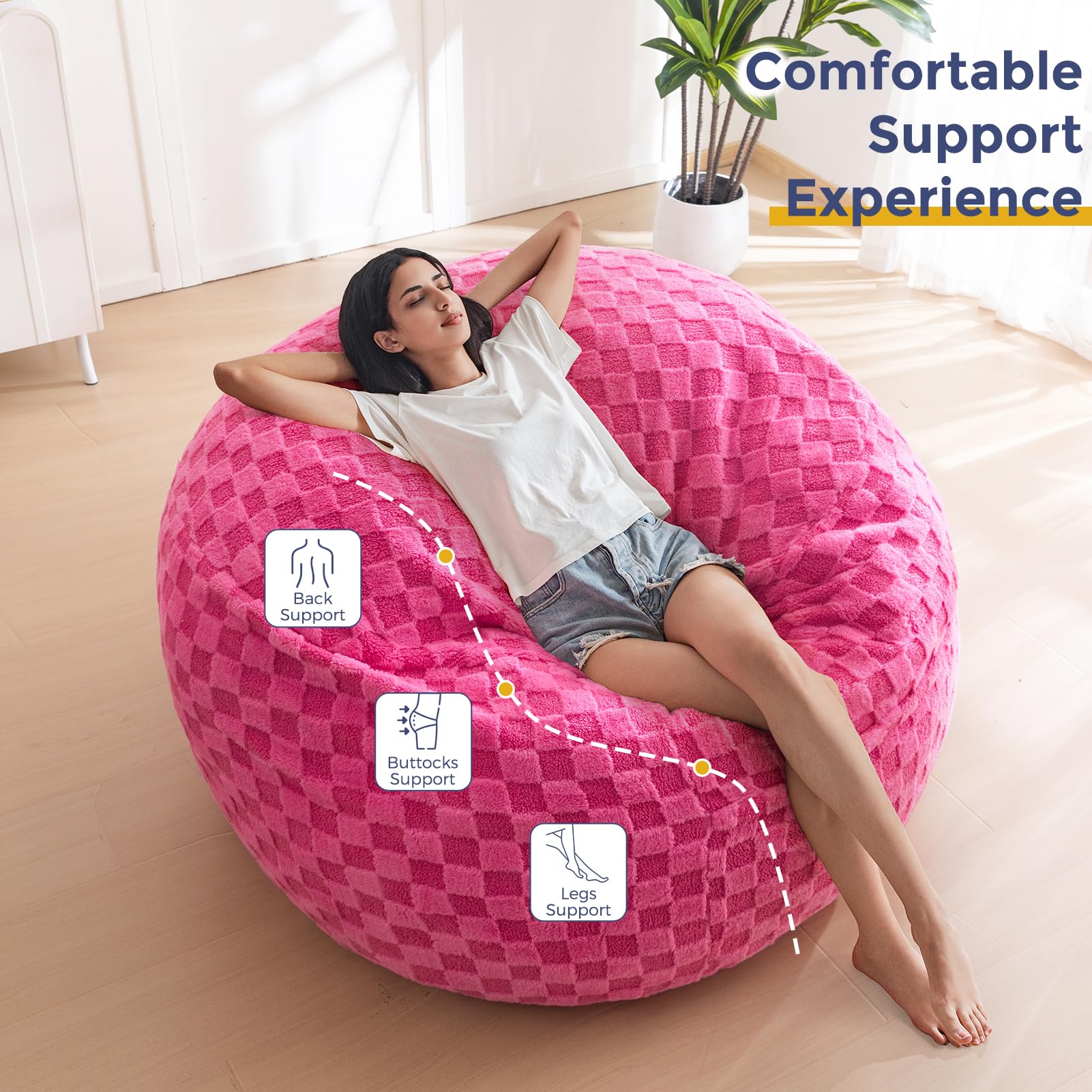 MAXYOYO Ultra Soft Fur Bean Bag Chair for Adults - Cozy Lazy Sofa for Living Room, Bedroom, Dorm (Pink) | Perfect for Relaxing, Reading & Gaming