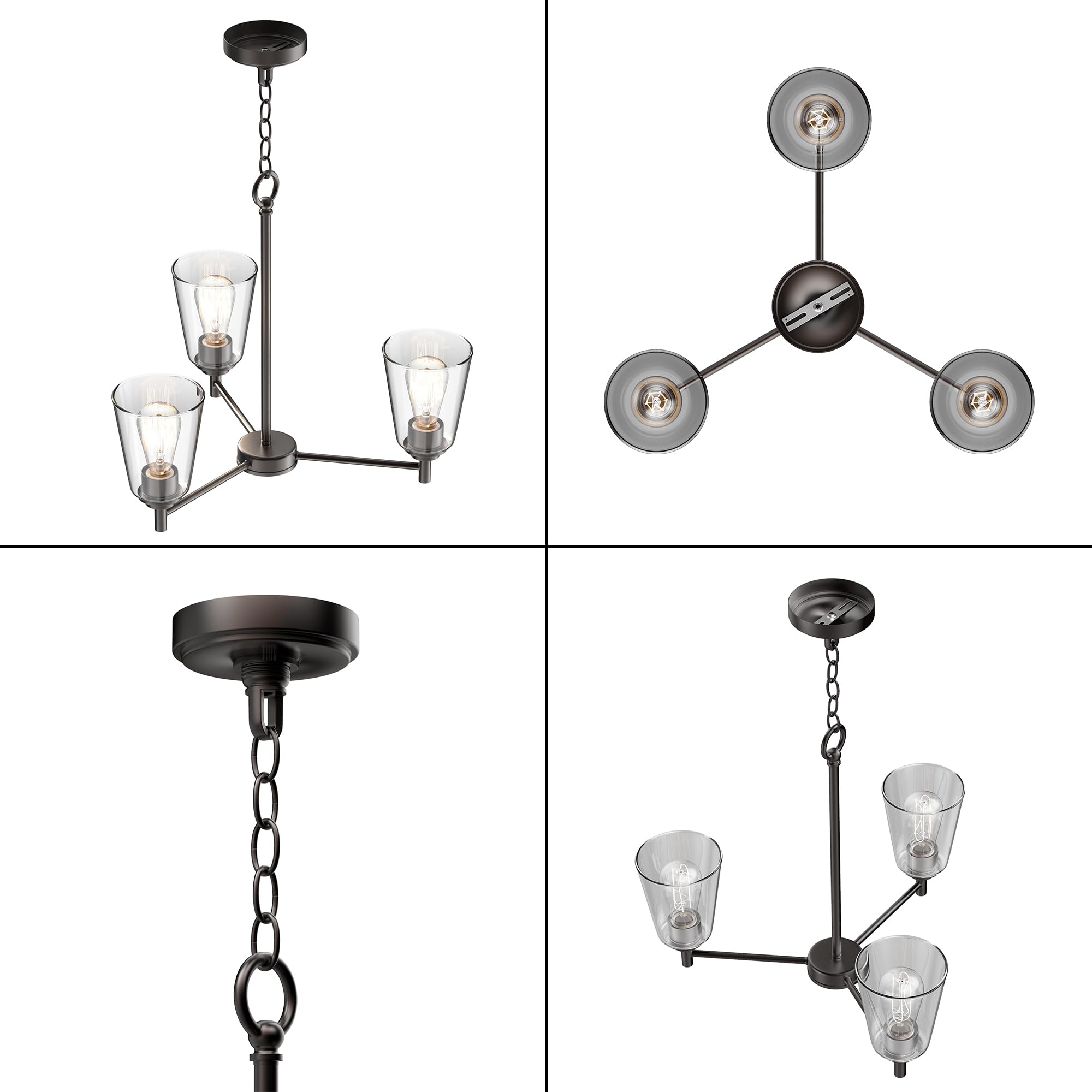LEDMyplace 3-Light Flared Island Chandelier - Clear Glass Shade, Oil Rubbed Bronze Finish, E26 Base - Modern Farmhouse Pendant Lighting for Kitchen Island, Dining Room & Living Room (Bulb Not Included) | Perfect for Home Decor, Open Concept Spaces & Rustic Interiors