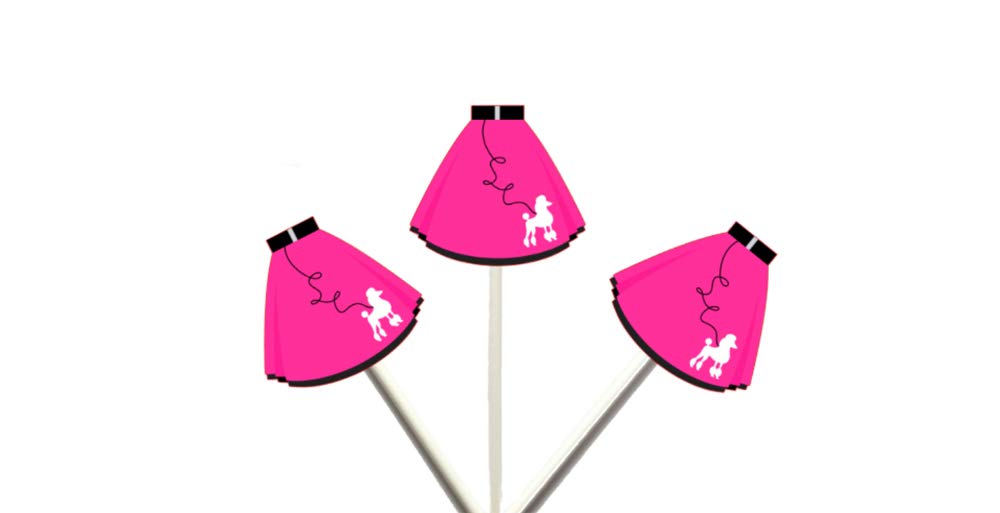Vintage 1950s Poodle Skirt Cupcake Toppers - 24pcs Retro Party Decorations for 50s Theme Birthday, Sock Hop, Rock n Roll Dances & Retro Baking Parties