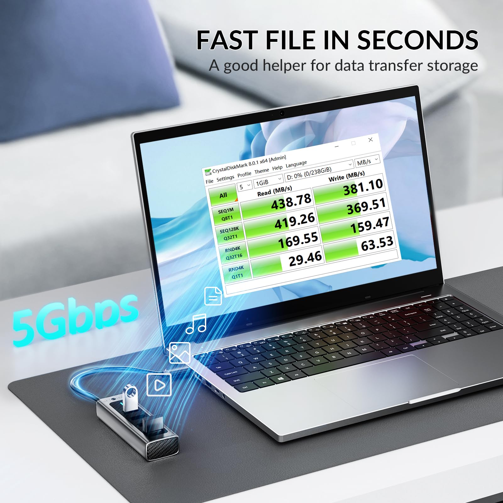 4-Port USB 3.0 Hub with 5Gbps High-Speed Data Transfer, Aluminum USB Splitter Expander with 5.9in USB A Cable - Perfect for Laptop, PC, PS4, Mac & More (Home Office, Gaming & Workspace Setup)