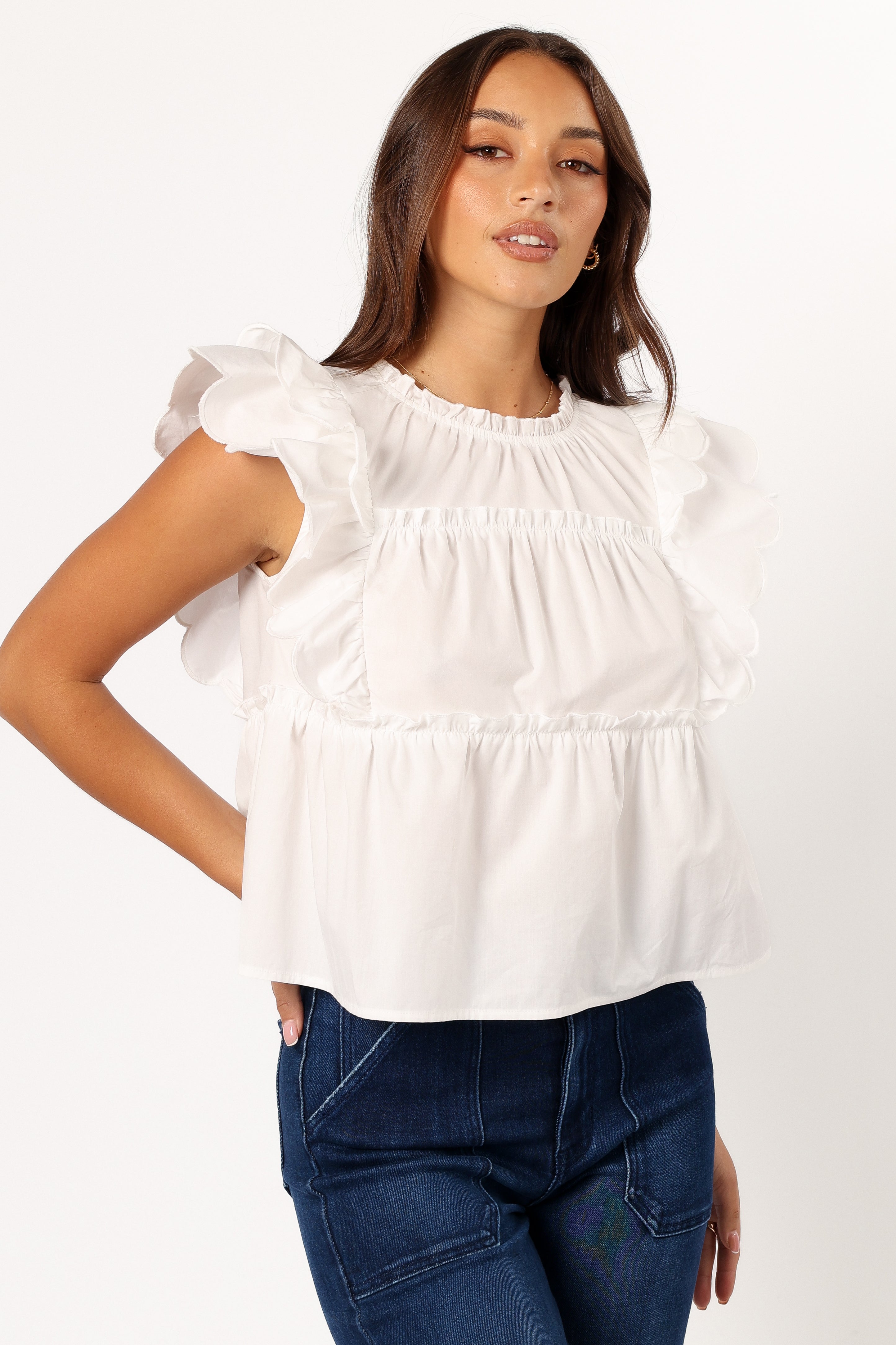 Elaine Women's Ruffle Blouse Off White - Elegant Casual & Party Wear for Women