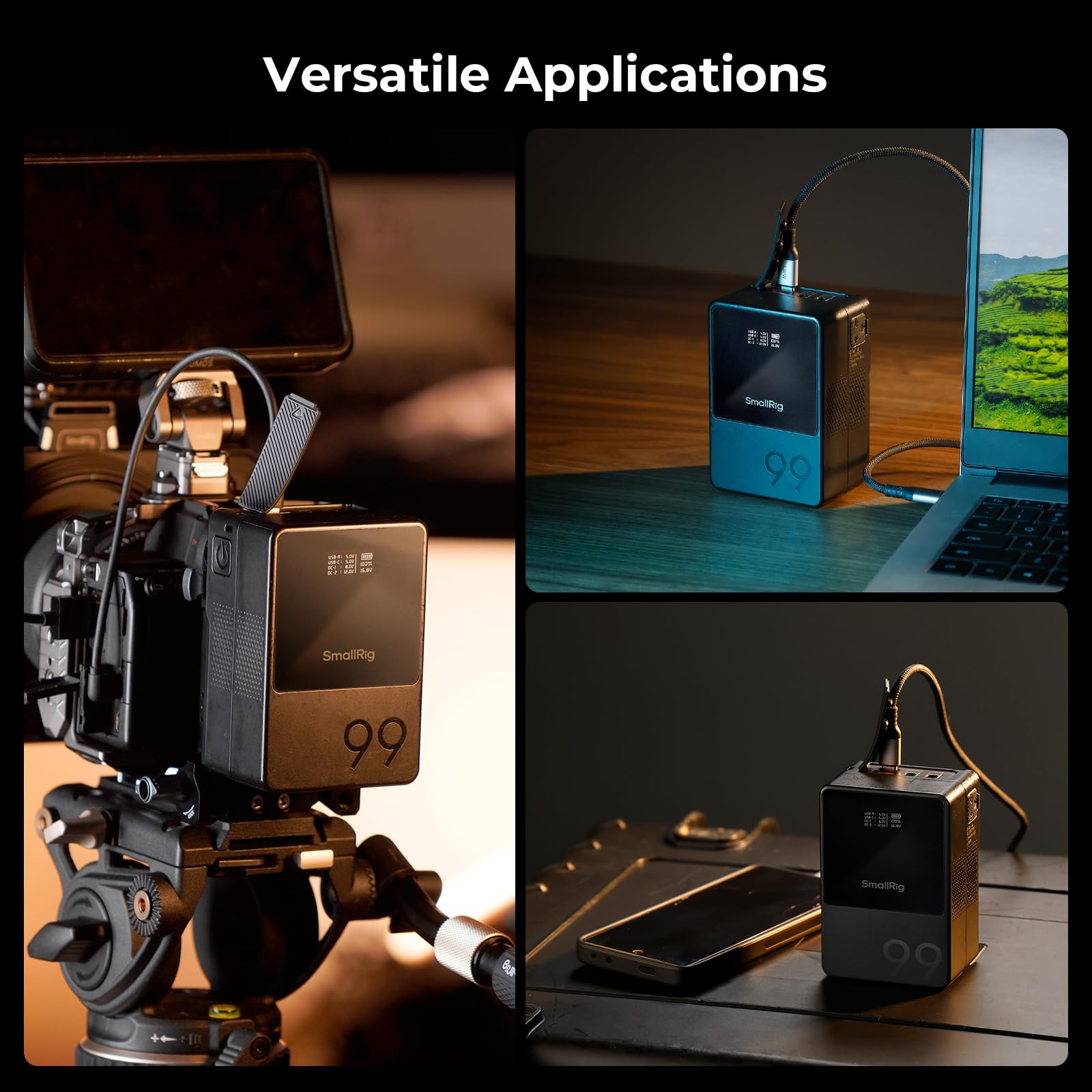 SmallRig VB99 99Wh Mini V-Mount Battery - 6800mAh with 100W USB-C Fast Charging, D-TAP, USB-A & Dual DC Ports | OLED Display | Power Solution for DSLR Cameras, Camcorders, Monitors & LED Lights | Perfect for Film Production, Live Streaming & Outdoor Shooting