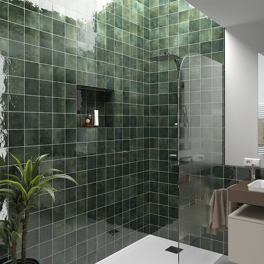 Sorrento Moss Green 132X132 Zellige Gloss Square Tile - Premium Ceramic Wall & Floor Tile for Kitchen Backsplash, Bathroom & Shower Renovation