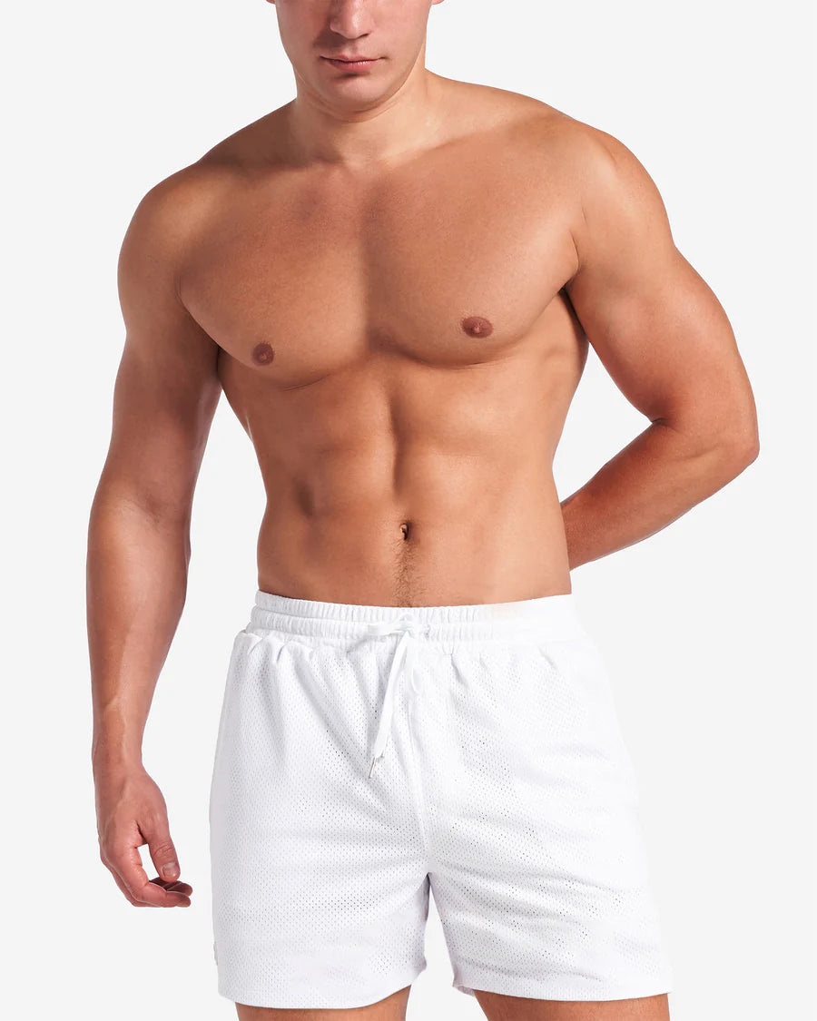**Teamm8 S.S.C 6 Mesh Shorts - White - Breathable & Lightweight Athletic Shorts for Running, Gym & Casual Wear**