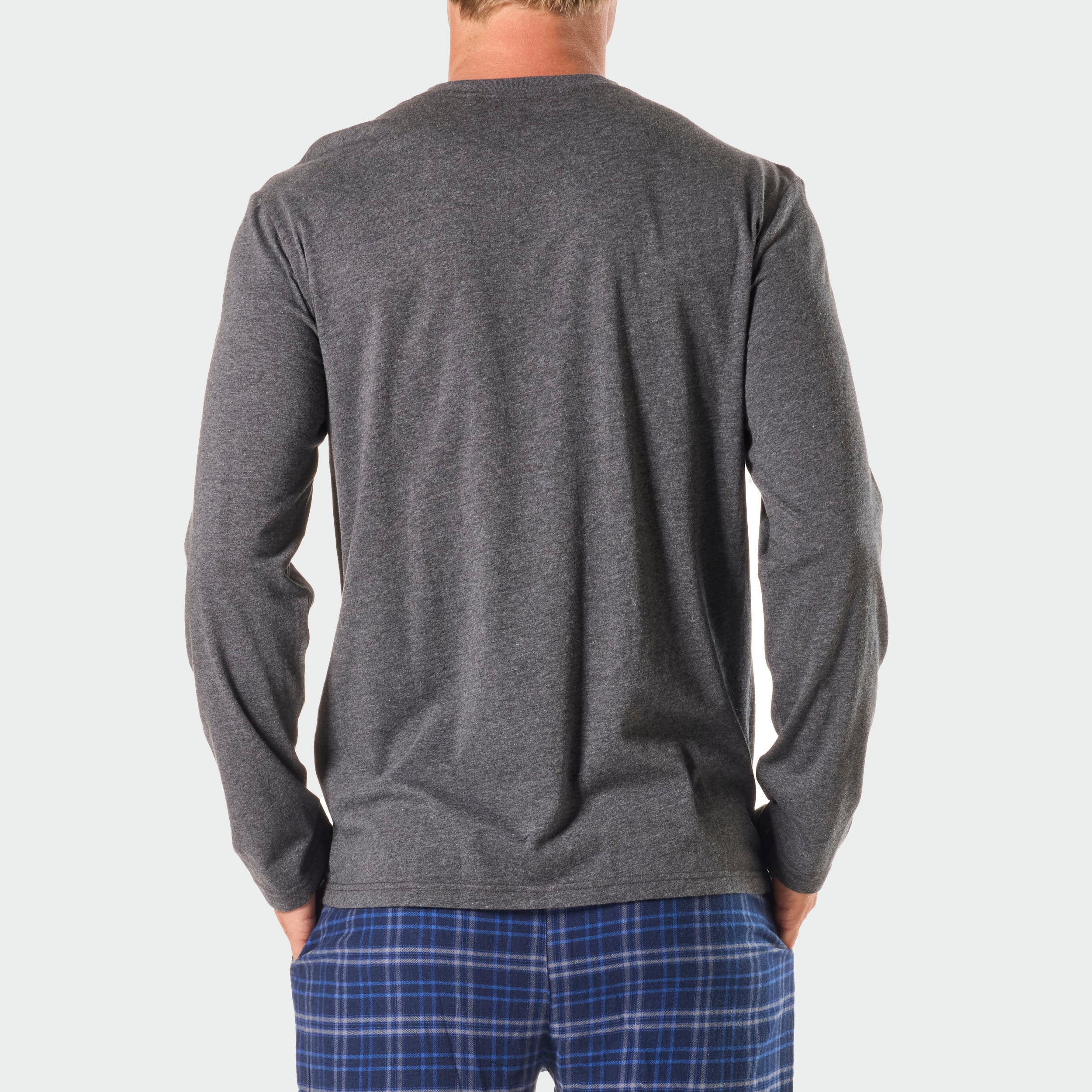 Men's Relaxed Cotton Long Sleeve Sleep Tee - Dark Grey Marle - Soft & Comfortable Pajama Top for Nightwear, Lounging & Travel