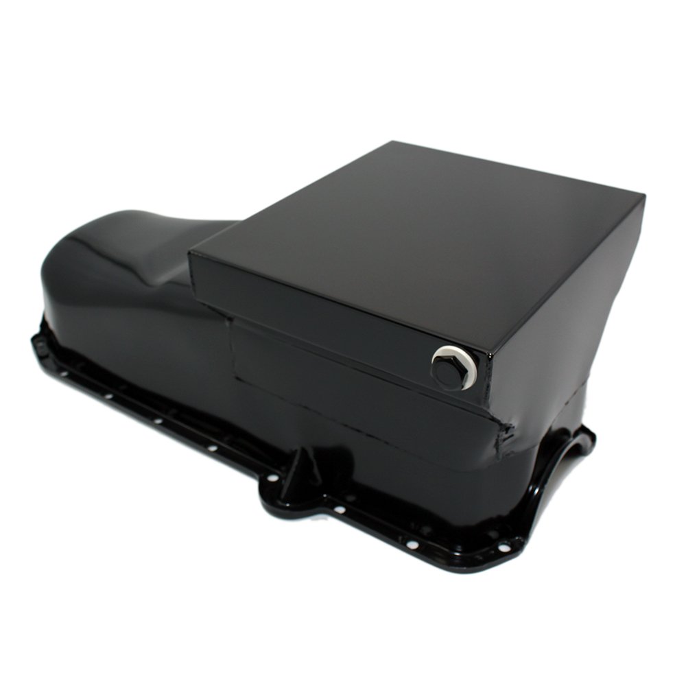 Small Block Chevy Black Drag Style 7qt Oil Pan 2-Piece Rear Main SBC 305 350 - High Performance Oil Pan for Chevy 305 & 350 Engines - Perfect for Drag Racing & Engine Upgrades