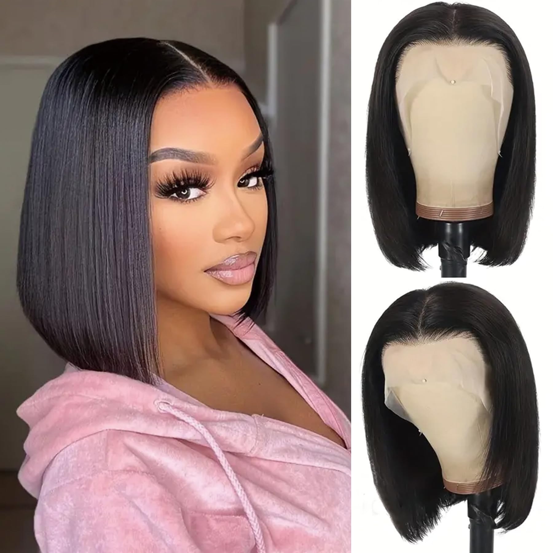 10 Inch HD Lace Front Bob Wig - 13x4 Pre-Plucked Human Hair Wig with 180% Density - Glueless Straight Short Bob Wig for Black Women (Natural Color) - Perfect for Daily Wear, Cosplay & Special Occasions
