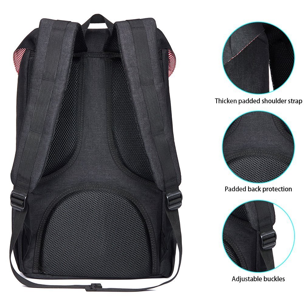 Waterproof Travel Laptop Backpack for Men & Women - Durable 15.6 Inch Laptop Rucksack with USB Charging Port - Lightweight School Backpack for College, Business Trips & Outdoor Adventures (Linen Black)
