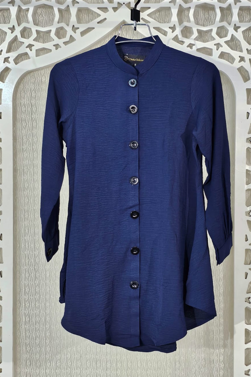 Women's Navy Blue Formal Shirt for Summer - Office Wear, Business Attire & Special Occasions