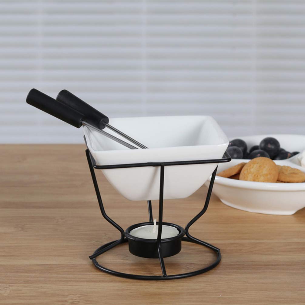 YARNOW Ceramic Butter Warmer Fondue Pot Set with Tealight Candle - Chocolate Melting Pot for Cheese, Butter & Chocolate - Perfect for Fondue Parties, Romantic Dinners & Dessert Making