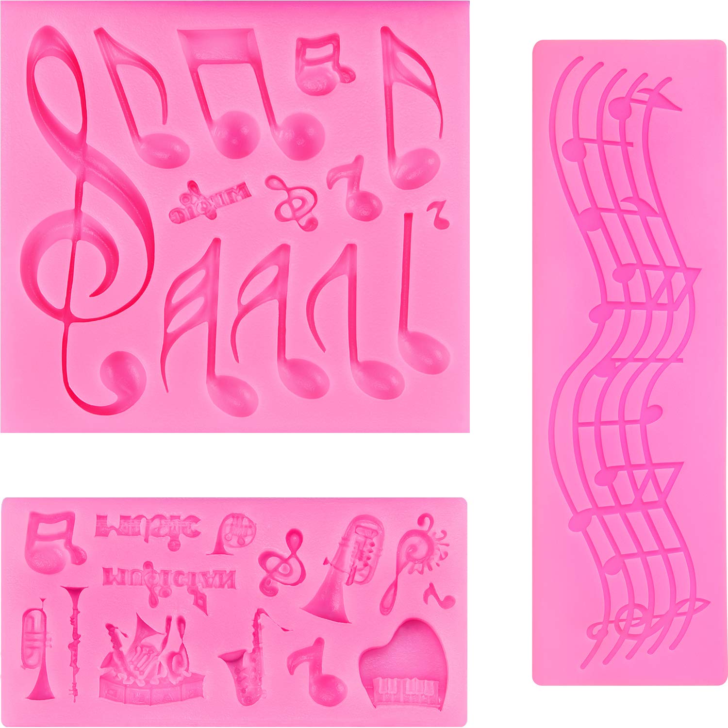 3-Piece Silicone Music Note Fondant Mold Set - Cake Decorating Tools for Musical Theme Cakes, Cookies & Cupcakes (Ideal for Birthday Parties, Wedding Cakes & Baking Enthusiasts)