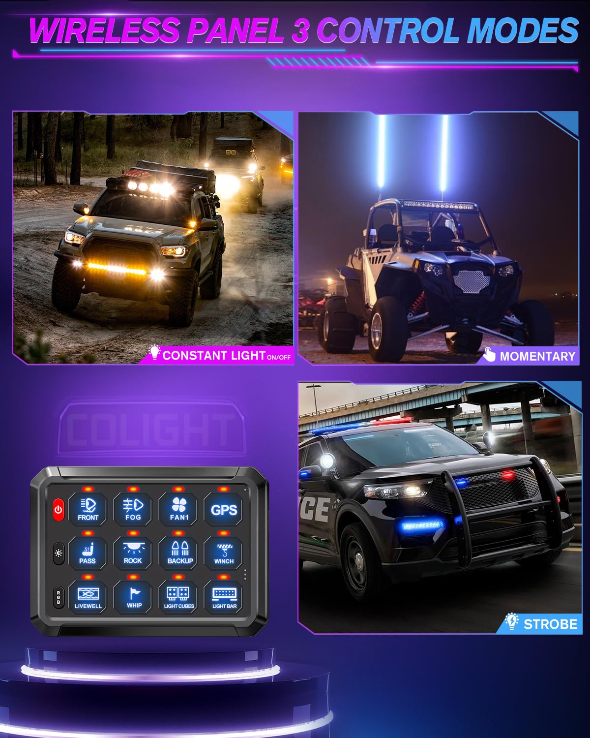 12 Gang Wireless Switch Panel Remote Control - 165FT Range, 5-Level Brightness, Solid State Relay - for Off-Road Trucks, SUVs, UTVs & RVs | Perfect for Camping, Overlanding & Vehicle Customization