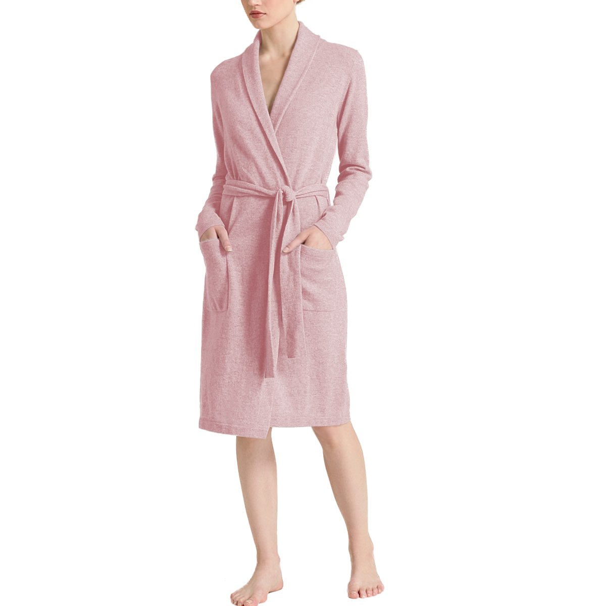 Parisbonbon Women's 100% Cashmere Shawl Collar Robe - Soft Luxurious Wrap - Shell Pink Size L - Perfect for Spa Days, Lounging & Cozy Winter Evenings