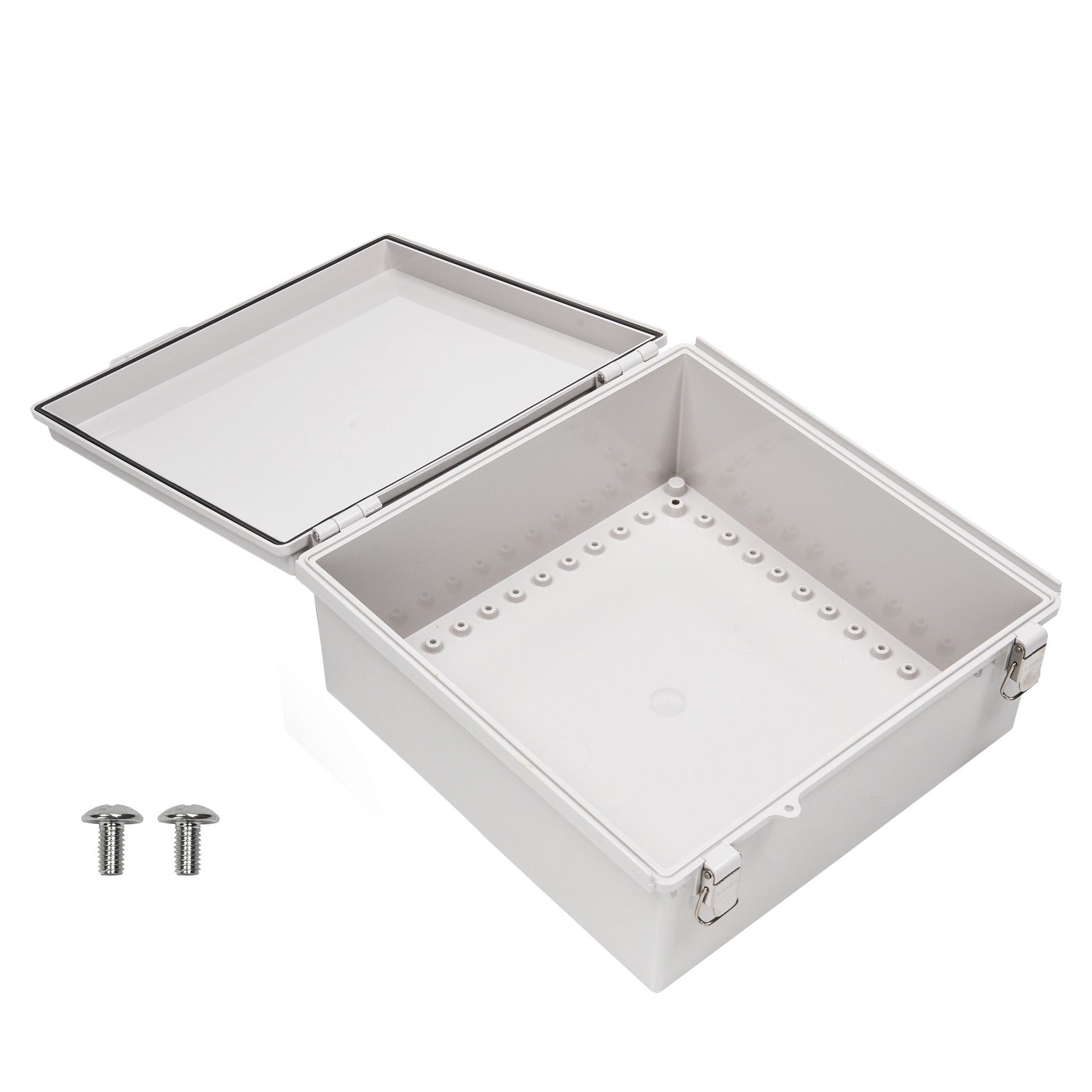 Boxco P Series 13.78 x 13.78 x 5.91 Inches (350 x 350 x 150mm) Waterproof Plastic Enclosure - IP67 Rated, IK08 Impact Resistant, ABS Grey Cover with Molded Hinge & Latch - Ideal for Outdoor Electrical Equipment, Industrial Control Boxes & Harsh Environment Protection