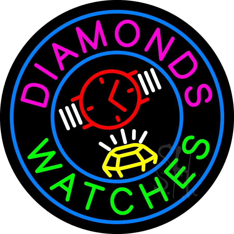 Premium Diamond Watches LED Neon Sign 18x18 Inches - Black Square Cut Acrylic Backing with Dimmer - Bright Indoor LED Neon Light for Jewelry Stores, Boutiques & Luxury Shops - Perfect for Window Displays, Counter Decor & Retail Branding