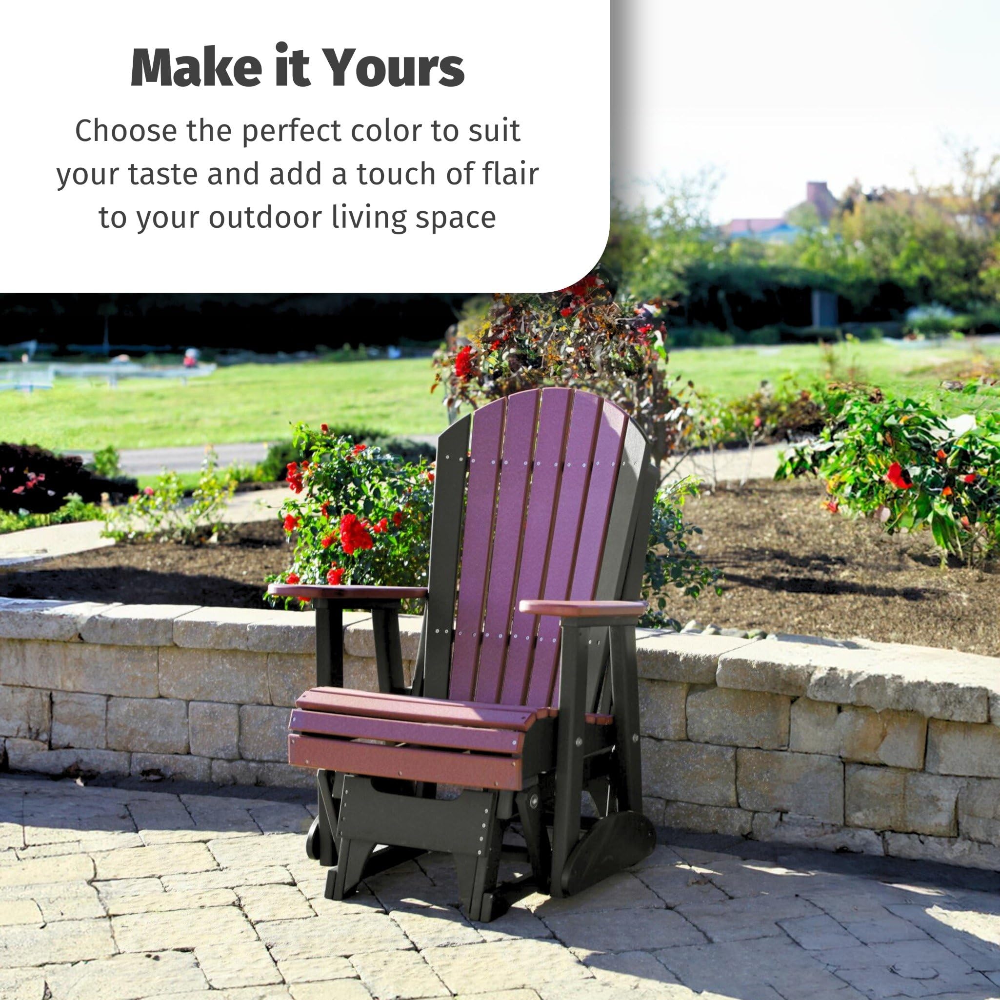 LuxCraft 2' Adirondack Glider Chair - Outdoor Patio Rocking Glider with Smooth Motion - Weather-Resistant Antique Mahogany & Black Finish - Perfect for Backyard, Garden, Deck or Poolside Relaxation