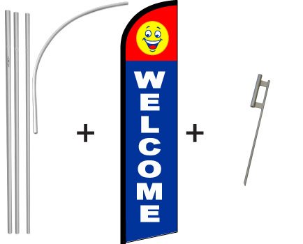 Happy Face Welcome Windless Banner & Pole Kit - Perfect for Home, Garden, and Party Decorations