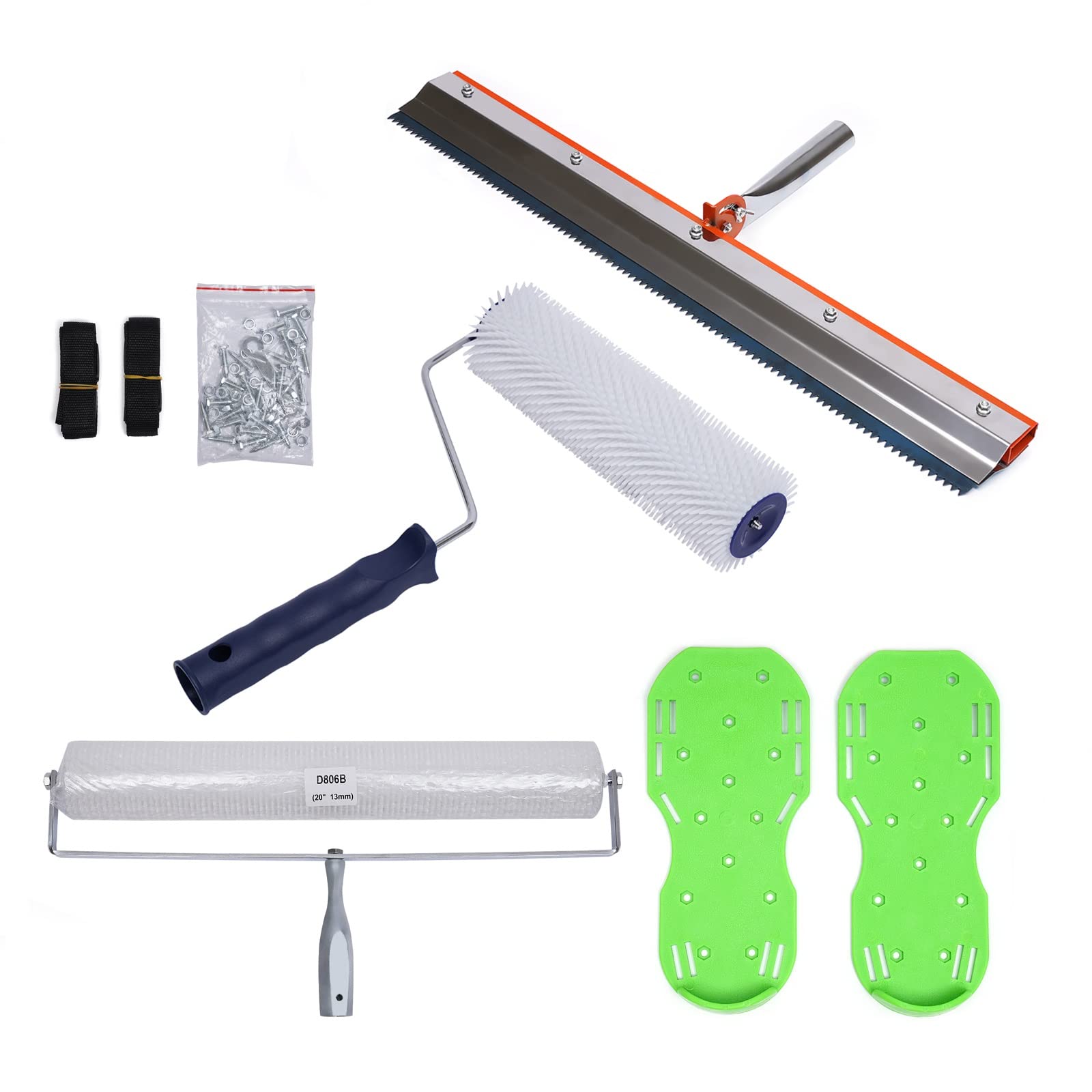 Self-Leveling Cement Tool Kit - Epoxy Floor Roller Kit with Roller Brush, Floor Construction Spike Shoes & Self-Leveling Rake for Smooth Concrete Floors | Perfect for DIY Home Renovation, Garage Flooring & Commercial Construction Projects