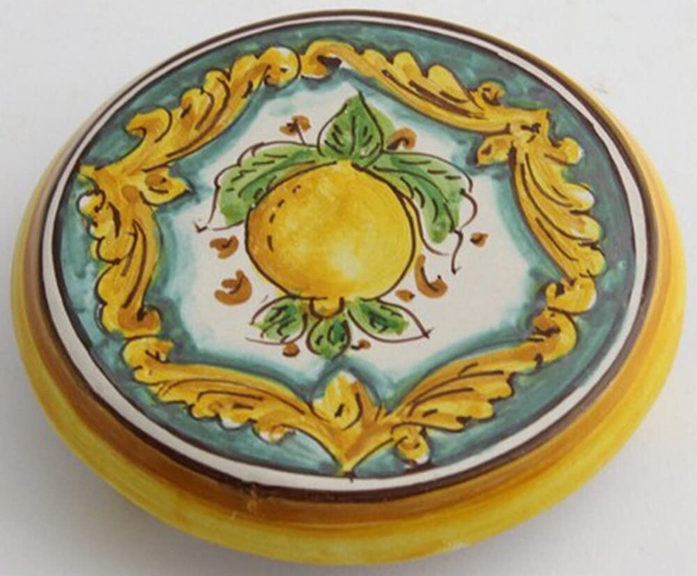 Hand-Painted Sicilian Ceramic Coffee Pot - Yellow & Green San Estefano di Camastra Limoni Art 20 | Italian Stovetop Espresso Maker for Home & Restaurant Use