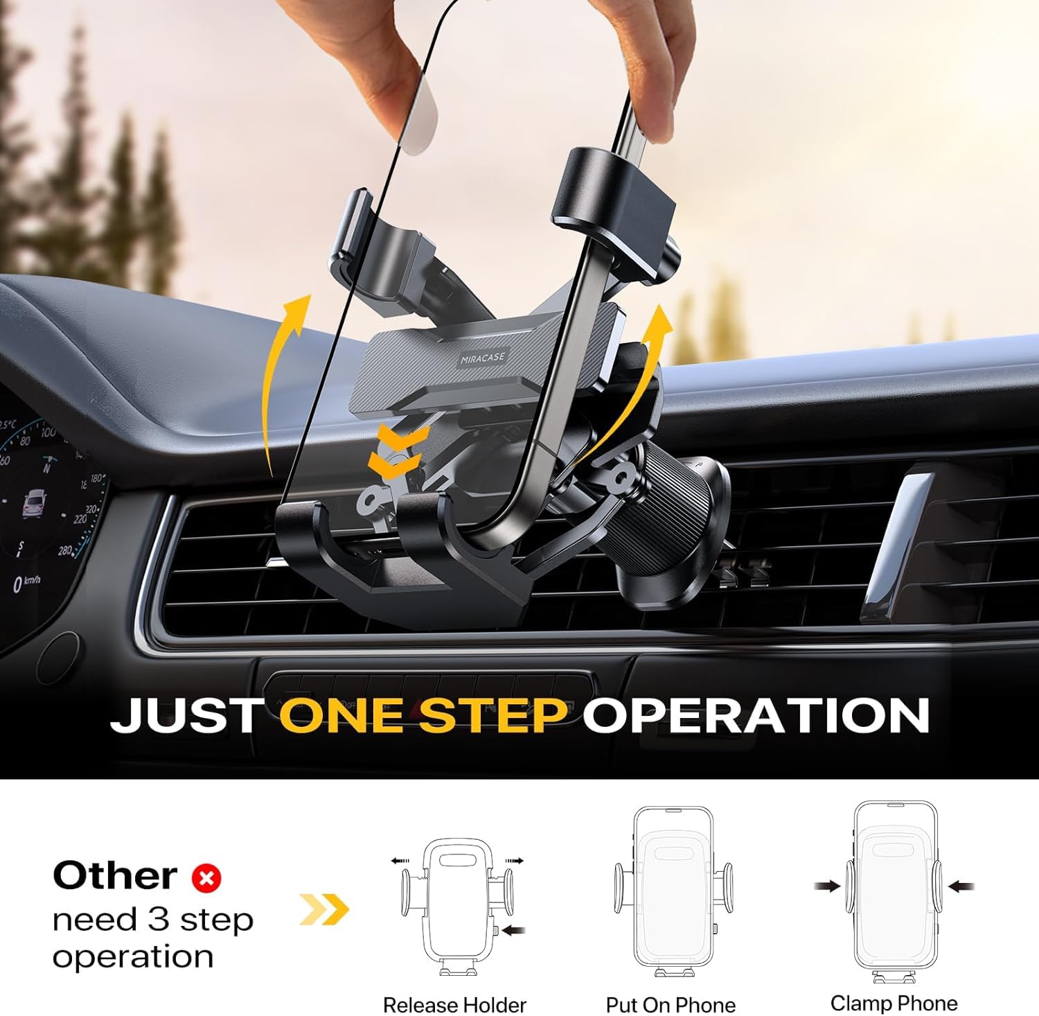2025 Upgraded Miracase Universal Car Phone Holder - Double Steel Air Vent Clip with Gravity Lock for iPhone, Samsung, Google Pixel | Hands-Free Phone Mount for Safe Driving & Navigation