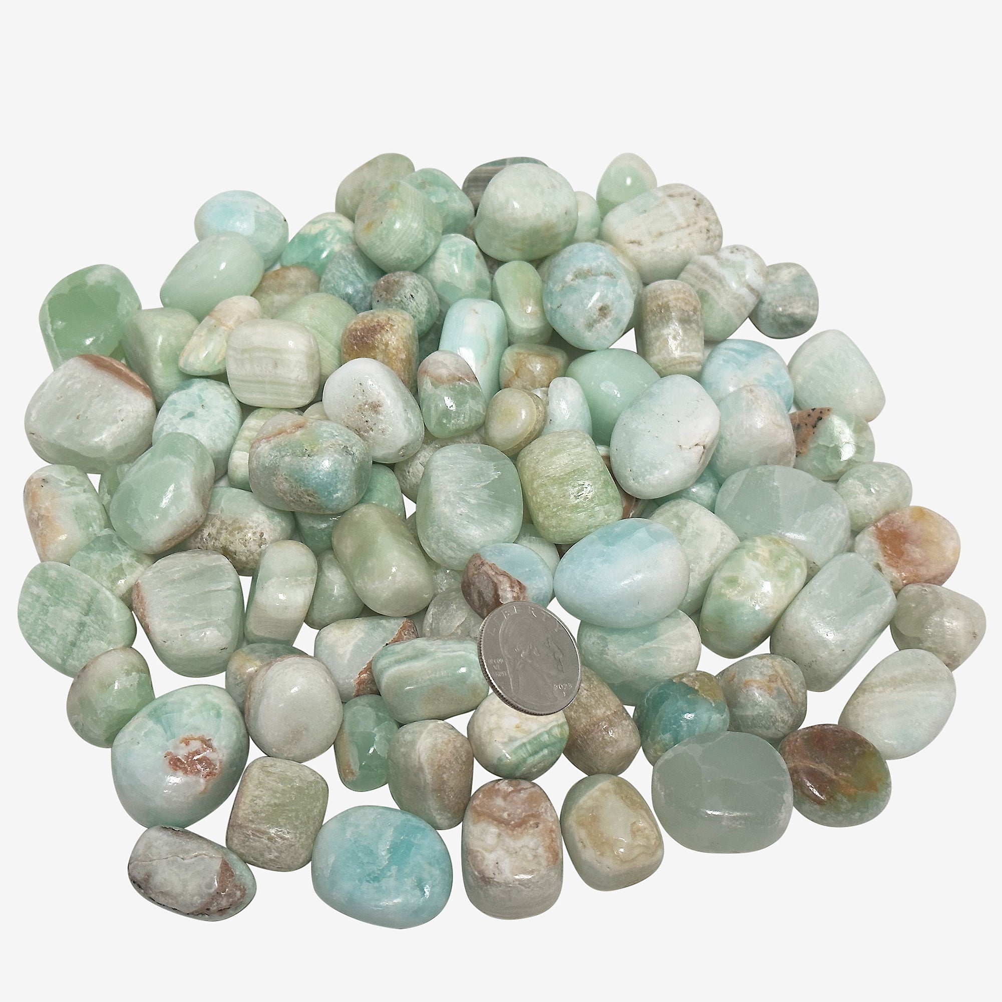 1 lb Natural Polished Pistachio Calcite Tumbled Stones - Healing Crystals for Meditation, Reiki, Chakra Balancing & Home Decor