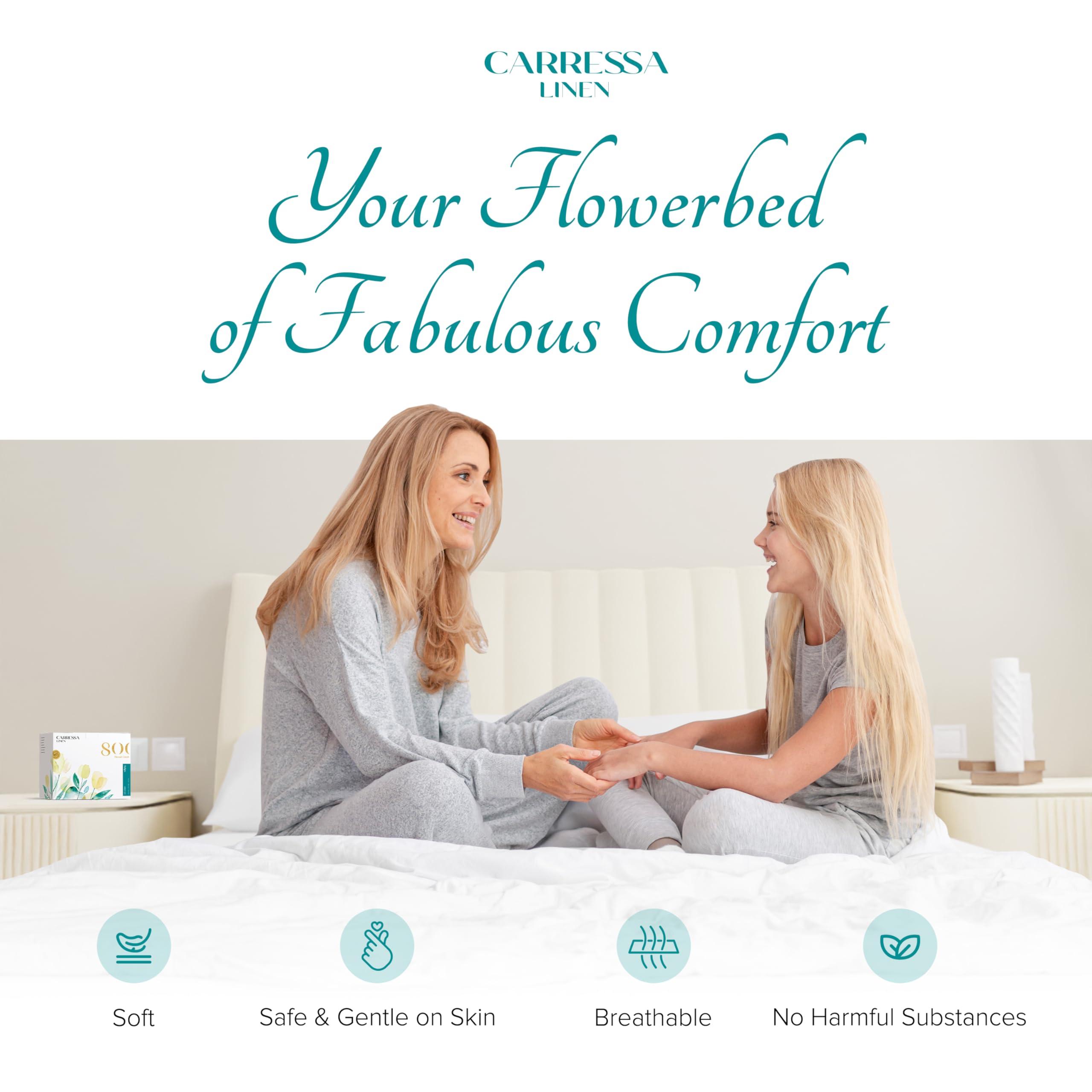 Luxury 100% Egyptian Cotton Queen Sheet Set - 4 PC 800 Thread Count Sateen Weave Bedding, Soft & Cooling Light Blue Sheets with 16
