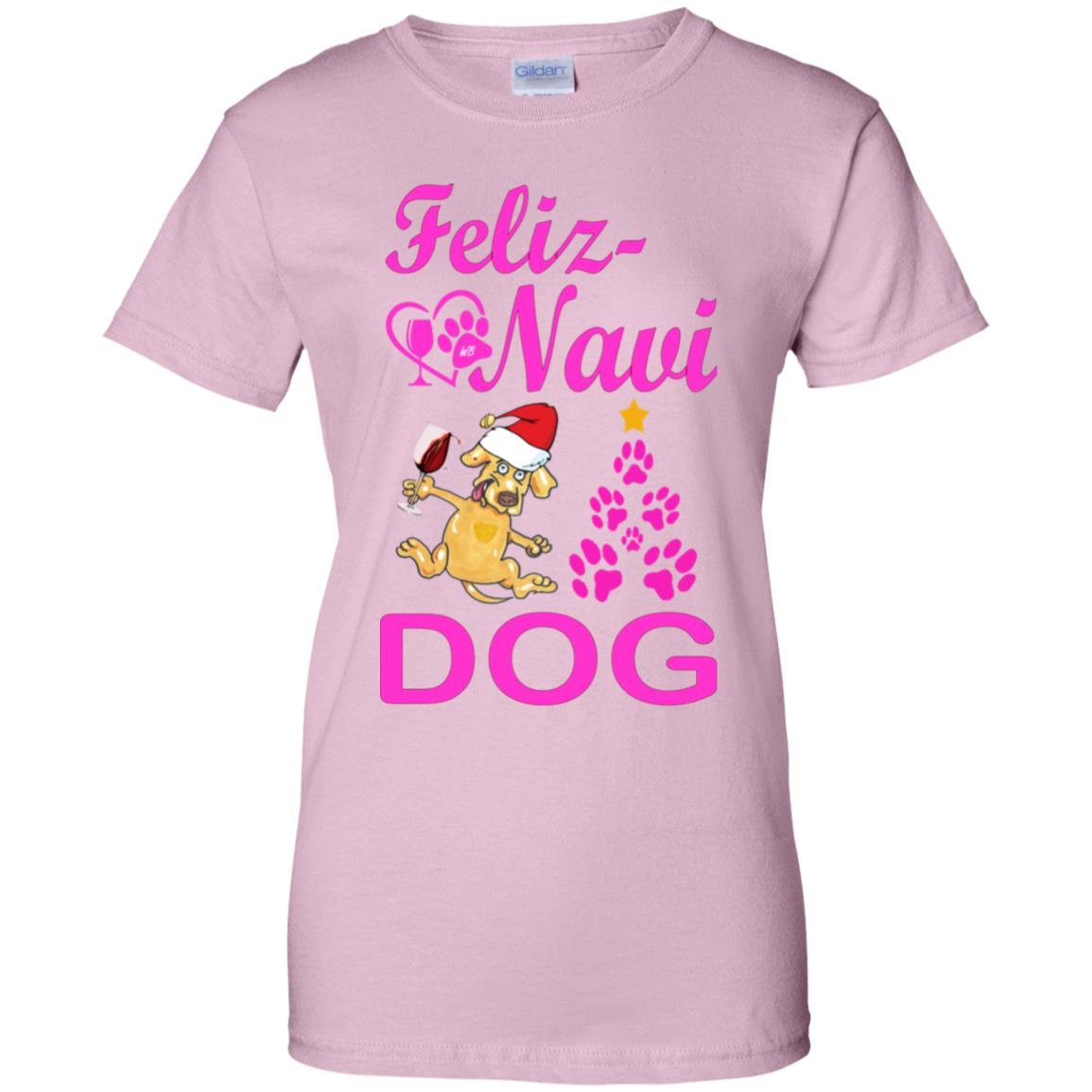 Feliz Navi Dog Christmas T-Shirt for Women - 100% Cotton Funny Holiday Tee - Perfect for Parties, Gifts & Festive Outfits