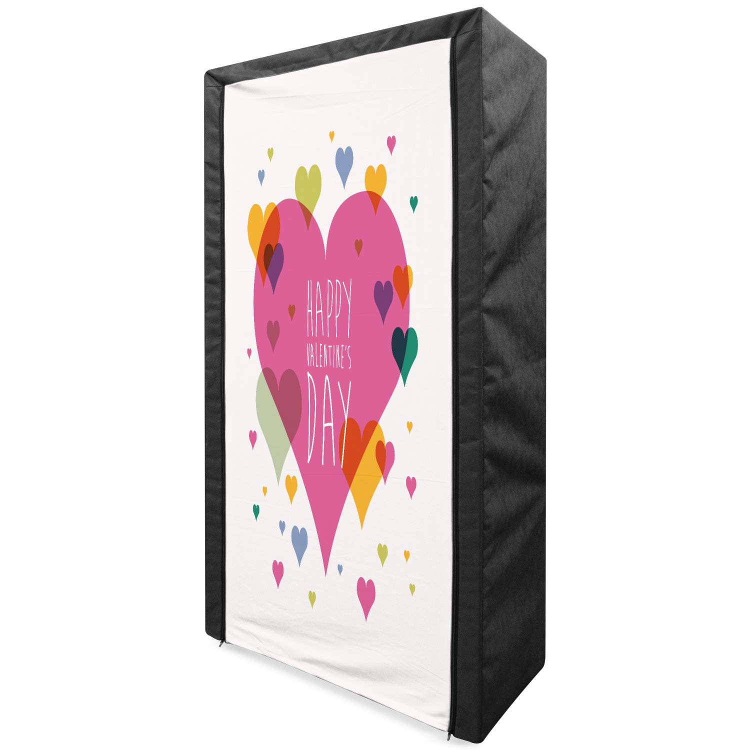 Ambesonne Valentine's Day Portable Fabric Wardrobe - Heart Print Love Romance Theme Clothing Organizer with Shelves, 33.5 Inch Multicolor Storage Closet | Perfect for Bedroom, Closet & Gift for Couples