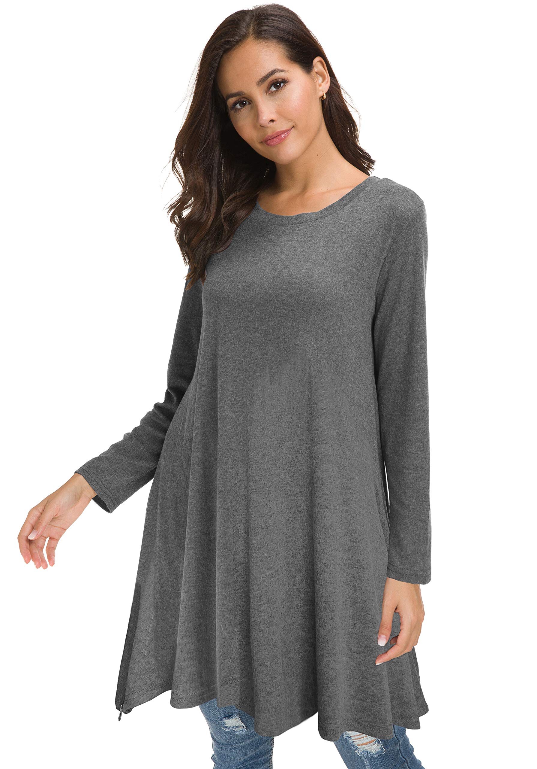 Afibi Women's Long Sleeve Tunic Tops - Side Split Loose Blouse for Leggings | Casual Fall Outfits, Workwear & Yoga Comfort