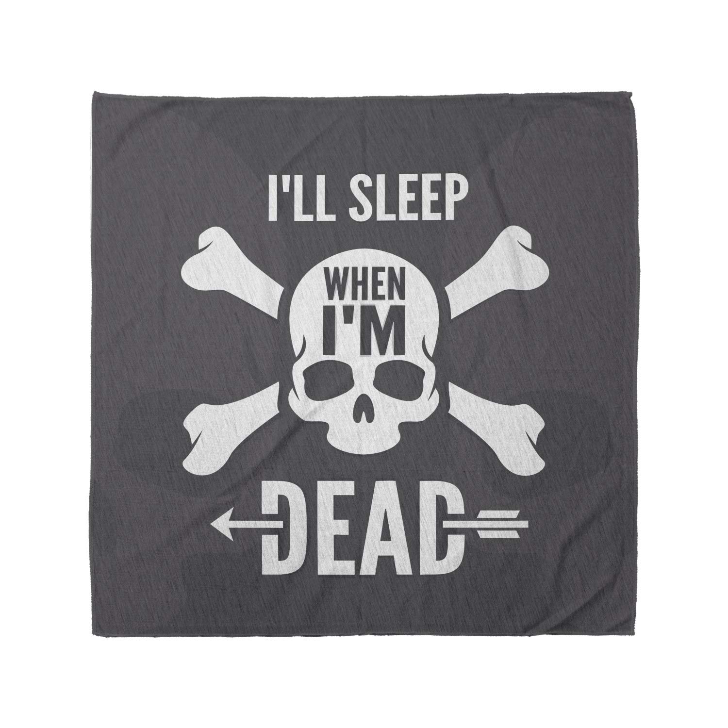 Lunarable Unisex Bandana - 'I Will Sleep When I Am Dead' Print - Charcoal Grey & White - Perfect for Outdoor Activities, Concerts, and Fashion Accessories