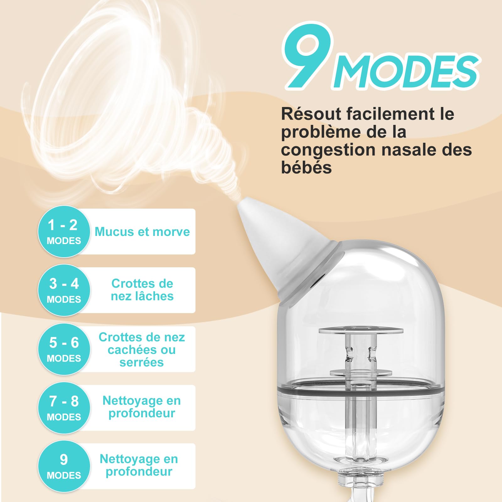 WADEO Electric Baby Nasal Aspirator - Rechargeable Nose Suction for Infants with 9 Adjustable Levels, Night Light & Soothing Rhymes | Safe Newborn Nasal Care for Congestion Relief & Better Sleep
