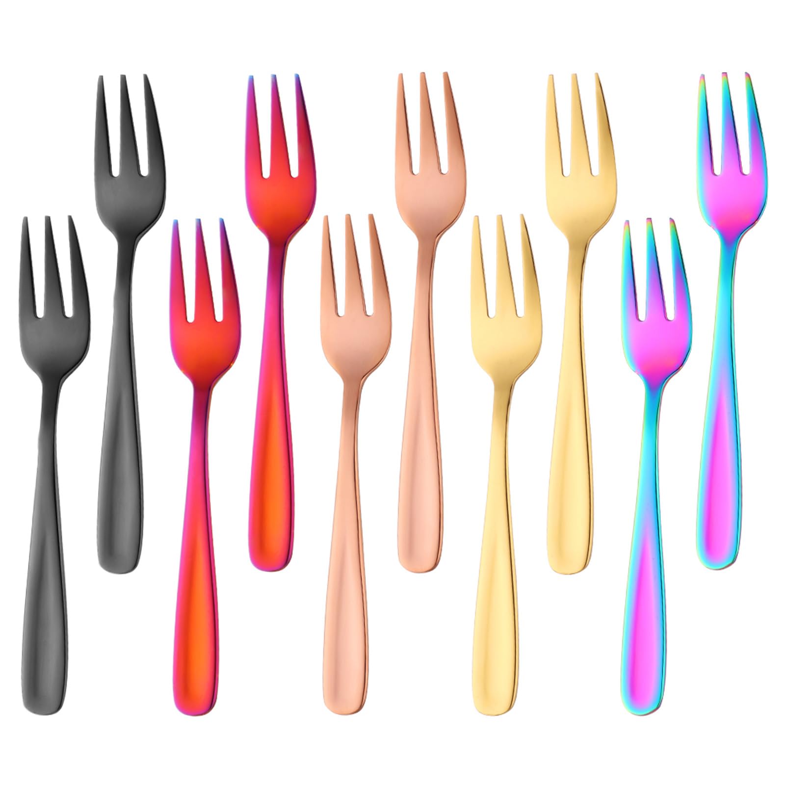 Premium Stainless Steel Dessert Forks Set of 10 - Colorful 5.5 Inch Mini Forks for Cocktails, Appetizers, Salads & Fruits | Elegant 3-Tine Design for Parties, Weddings & Home Entertaining