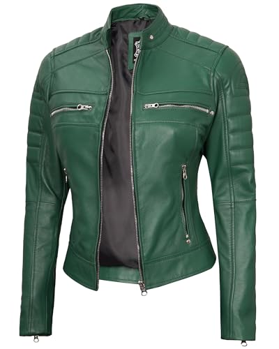 Cafe Racer - Women Green Leather Jacket