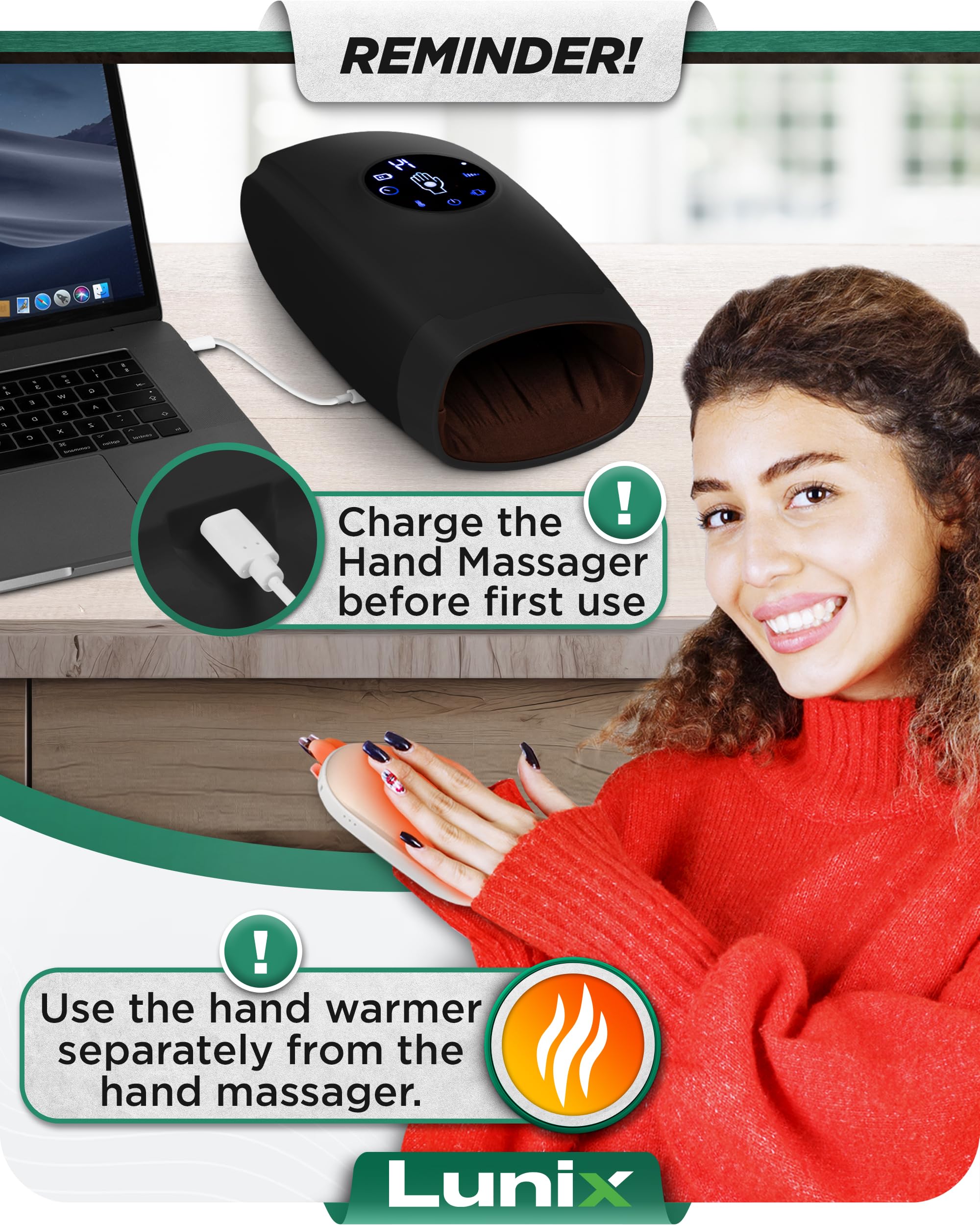 Lunix LX7 Electric Hand Massager with Heat & Compression - Shiatsu Massage Machine for Arthritis Pain Relief, Carpal Tunnel & Pressure Point Therapy - Touchscreen Hand Warmer (Black) - Perfect for Office Workers, Gamers & Seniors