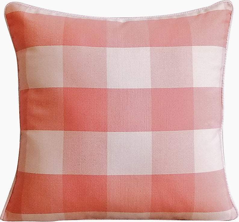 Beige Plaid Cotton Throw Pillow Cover - Soft Decorative Cushion Case for Sofa, Bed & Home Decor