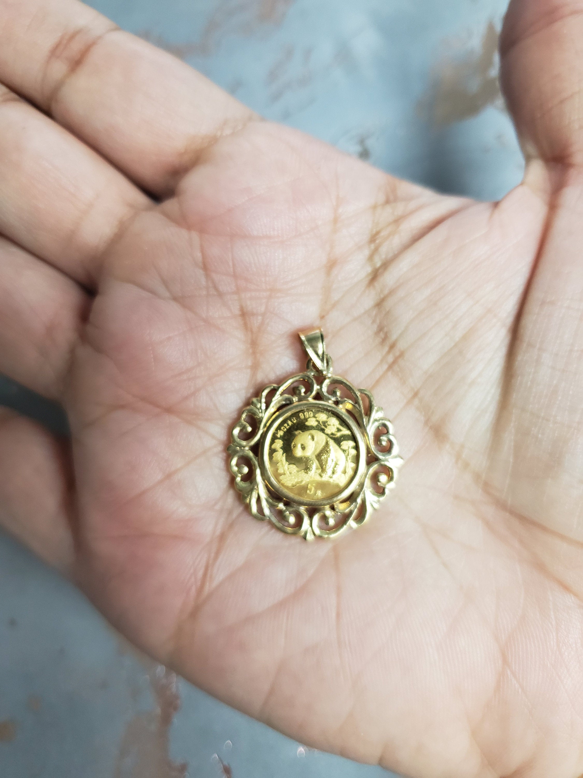 1997 Panda Coin 1/20 oz Gold Necklace with 14K Yellow Gold Bezel - Elegant Collectible Jewelry for Gifts & Special Occasions