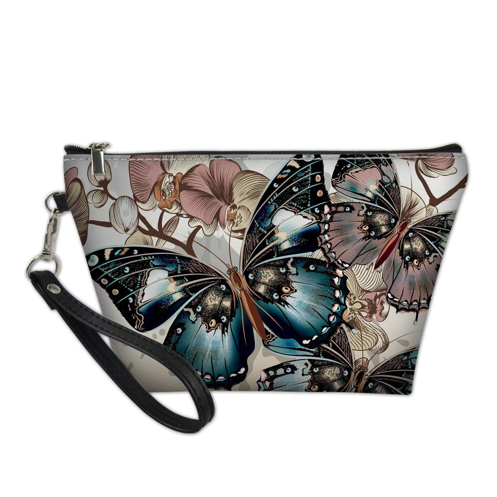 FUIBENG Stylish Butterfly Pattern Leather Makeup Bag for Women - Waterproof Travel Cosmetic Organizer Pouch - Perfect for Travel, Gym, and Everyday Use