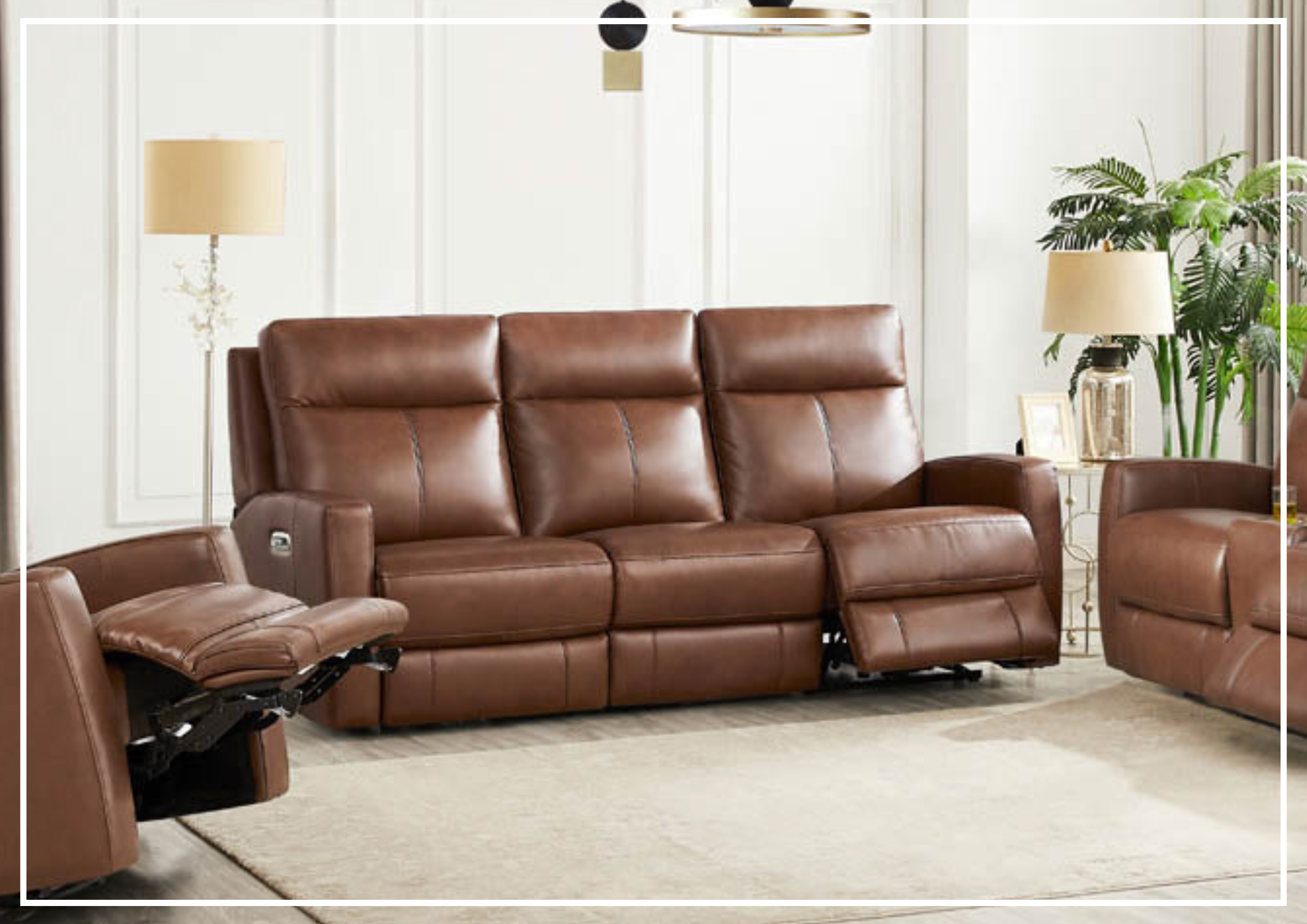 Hydeline Vienna 3-Seater Brown Leather Power Recliner Sofa with Adjustable Headrest - Perfect for Living Room, Home Theater & Family Relaxation