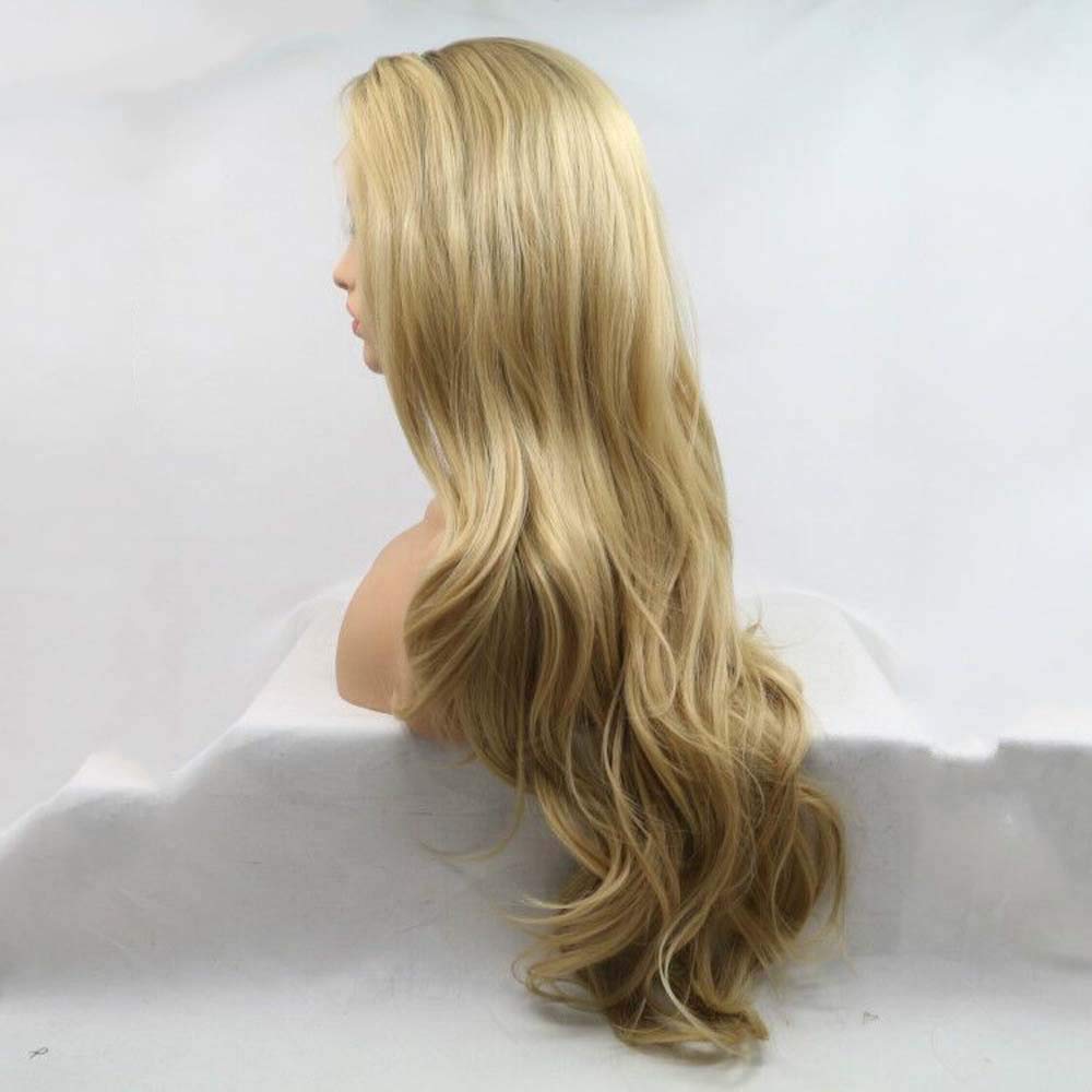 MelodyBlonde Ombre Synthetic Wigs for Women - Brown Roots Blonde Lace Front Wigs with Body Wave & Heat Resistant Fiber | Perfect for Cosplay, Halloween, Daily Fashion & Special Occasions