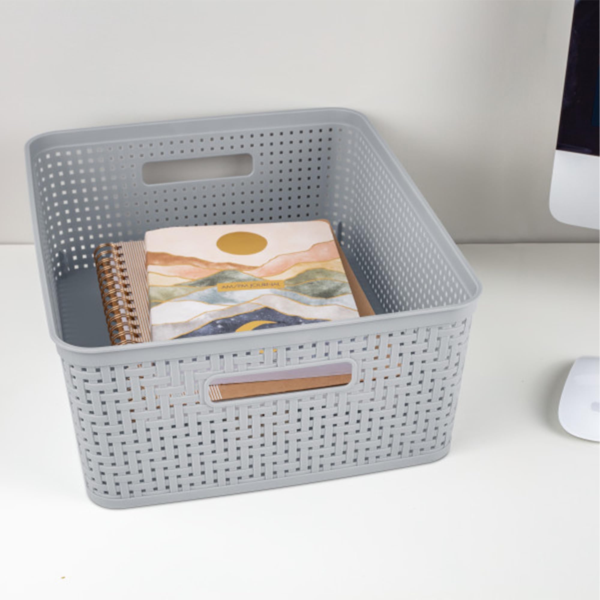 Sterilite 18-Pack Plastic Storage Bins with Lids - Stackable Organizing Containers for Home, Office & Closet - Durable Short Baskets in Cement Gray | Perfect for Toys, Clothes, Pantry & Garage Organization