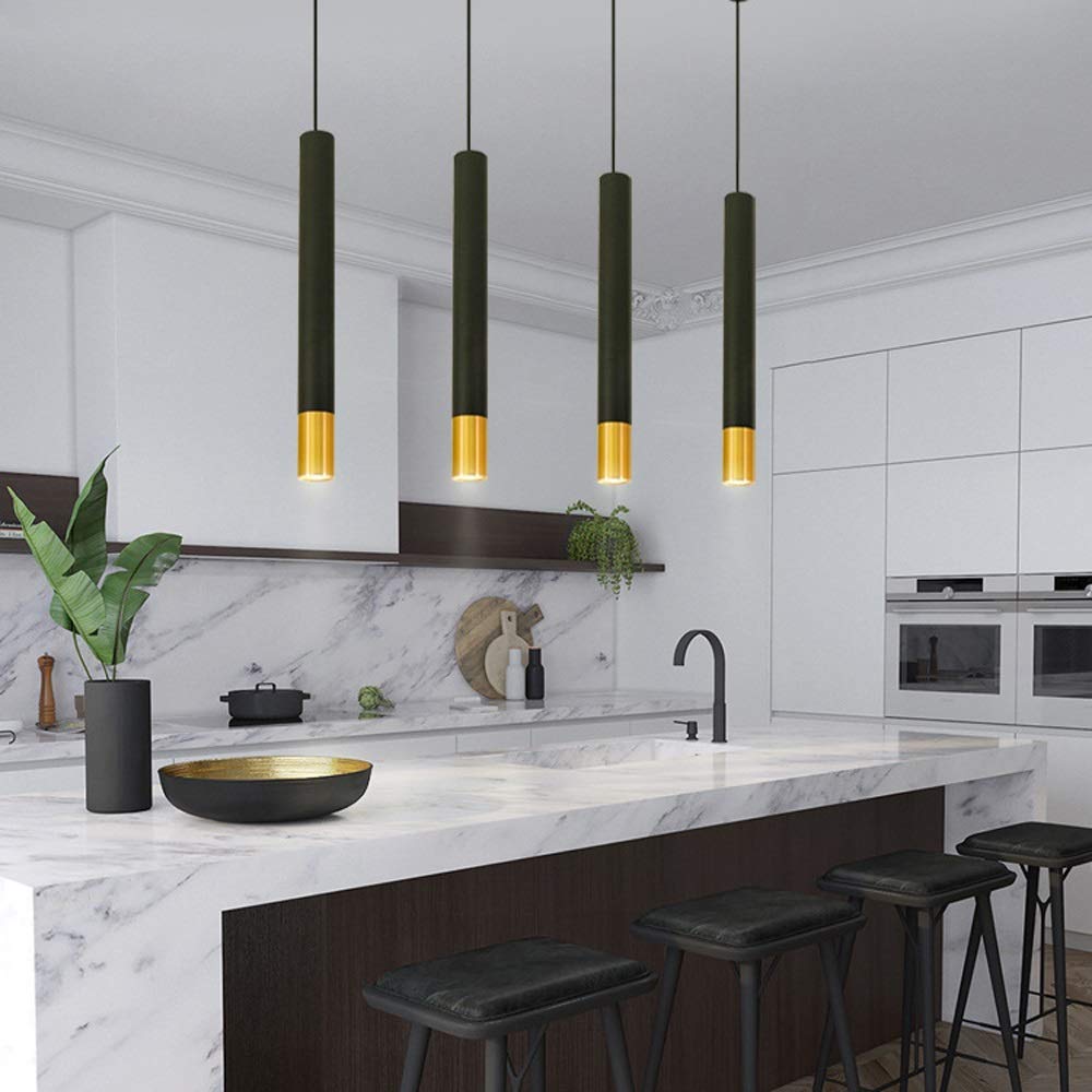 3 Pack 7W Modern LED Pendant Light Fixture - Black Cylinder Long Tube Hanging Ceiling Lamp, 6000K Daylight - Perfect for Kitchen Island, Dining Room, Living Room, Counter & Shop Decor Lighting