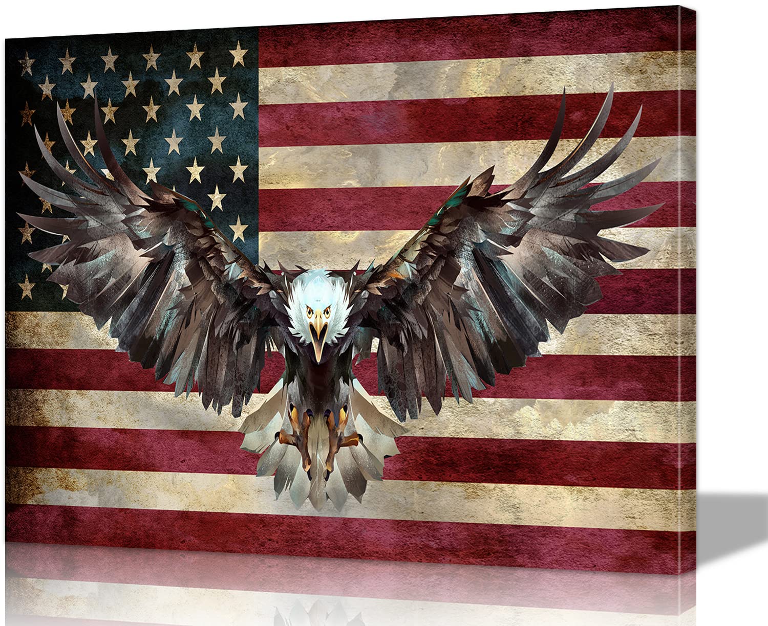 Handmade Wooden American Flag Wall Art - Patriotic Home Decor for Living Room, Bedroom & Office - Military & Army Themed Bald Eagle Design (28