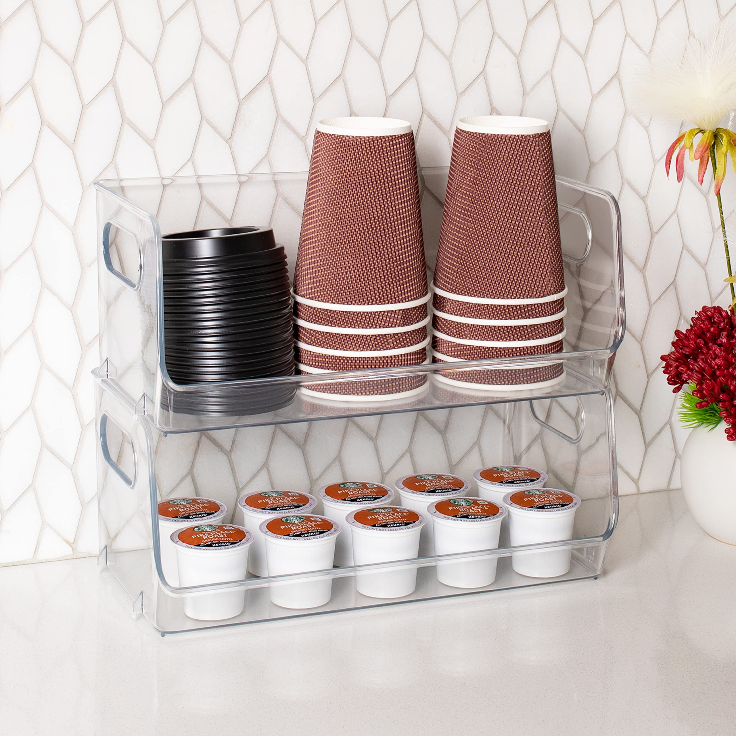 bHome & Co. 2-Pack Stackable Storage Bins - Sturdy Plastic Organizer Bins with Open Front Design for Pantry, Kitchen & Cabinet Organization - Clear Acrylic Containers Perfect for Snacks, Fruits, Toys & Home Storage