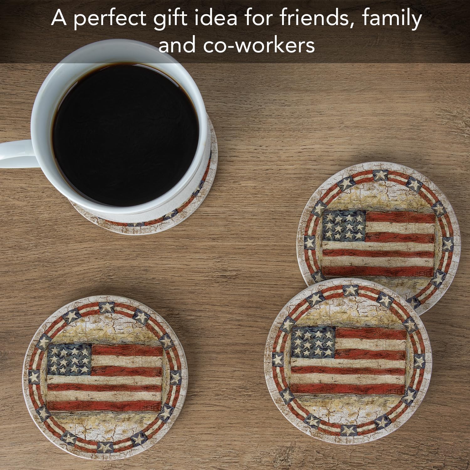 Thirstystone Americana Natural Sandstone Coaster Set of 4 - Eco-Friendly, Absorbent, Quick-Dry Drink Coasters for Beer, Wine, and Cocktails - Perfect for Home Bars, Parties, and Outdoor Entertaining