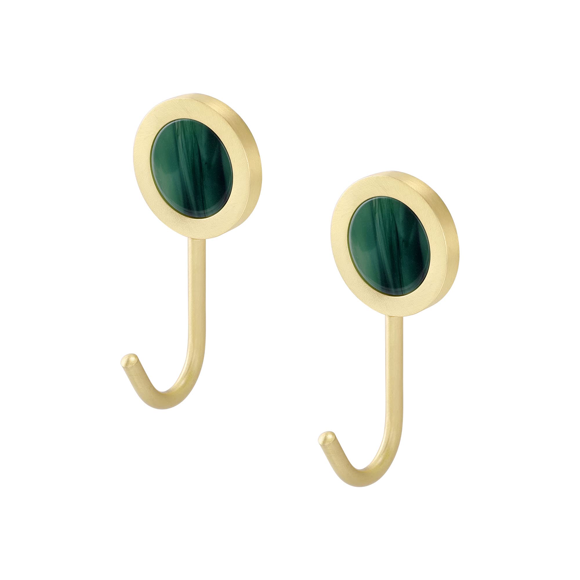 WarmHut 2 Pack Brass Wall Hooks - Damage-Free Adhesive Hooks for Keys, Decor & Organization - No Nails Self-Stick Hangers for Entryway, Kitchen, Bathroom & Door - Green Gold Finish - Perfect for Home, Office & Dorm Organization